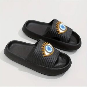 Evil Eye Casual Black Open Toed Slide Sandals
